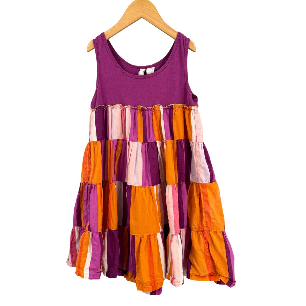Old‎ Navy Girls Twirl Dress Size Small Pink Orange Purple Striped Tiered Lined